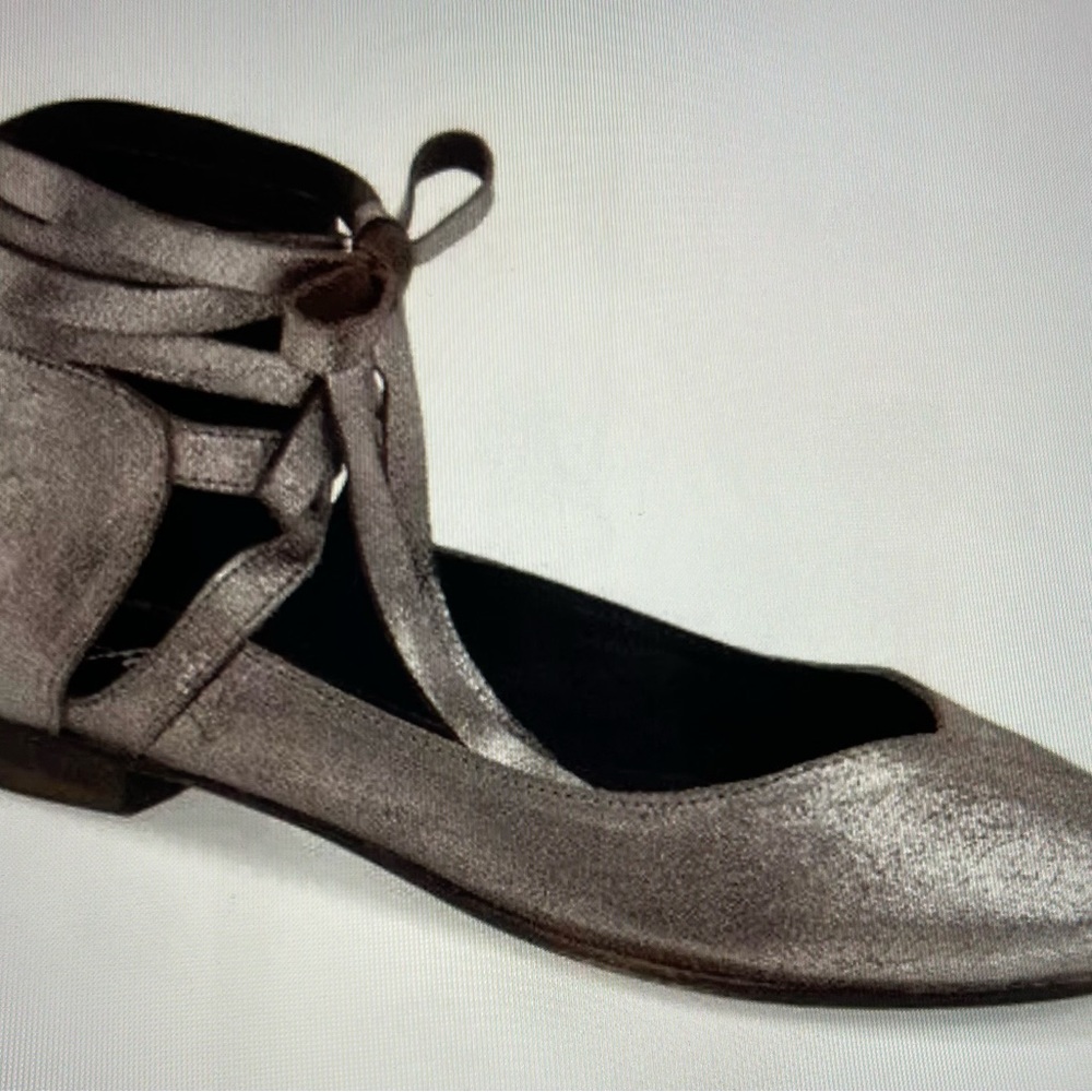 Free People Atlas Lace up Metallic Leather MaryJanes Women's Ballet Flats size 7 - Picture 2 of 8
